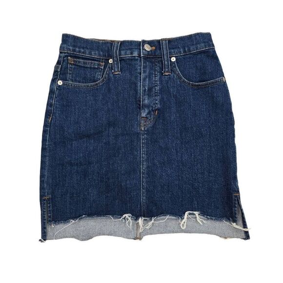 Madewell Stretch Denim Straight Mini Skirt Step-Hem Womens Size 24 Blue - Picture 3 of 7